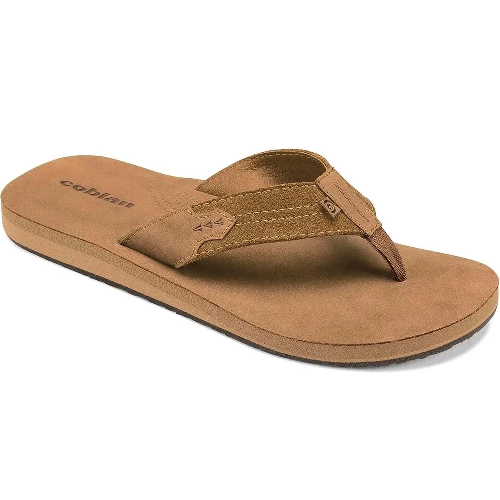 Cobian Lazo Campo Del Sol Mens Tan Premium Leather Flip Flop Sandals Size 8 NEW